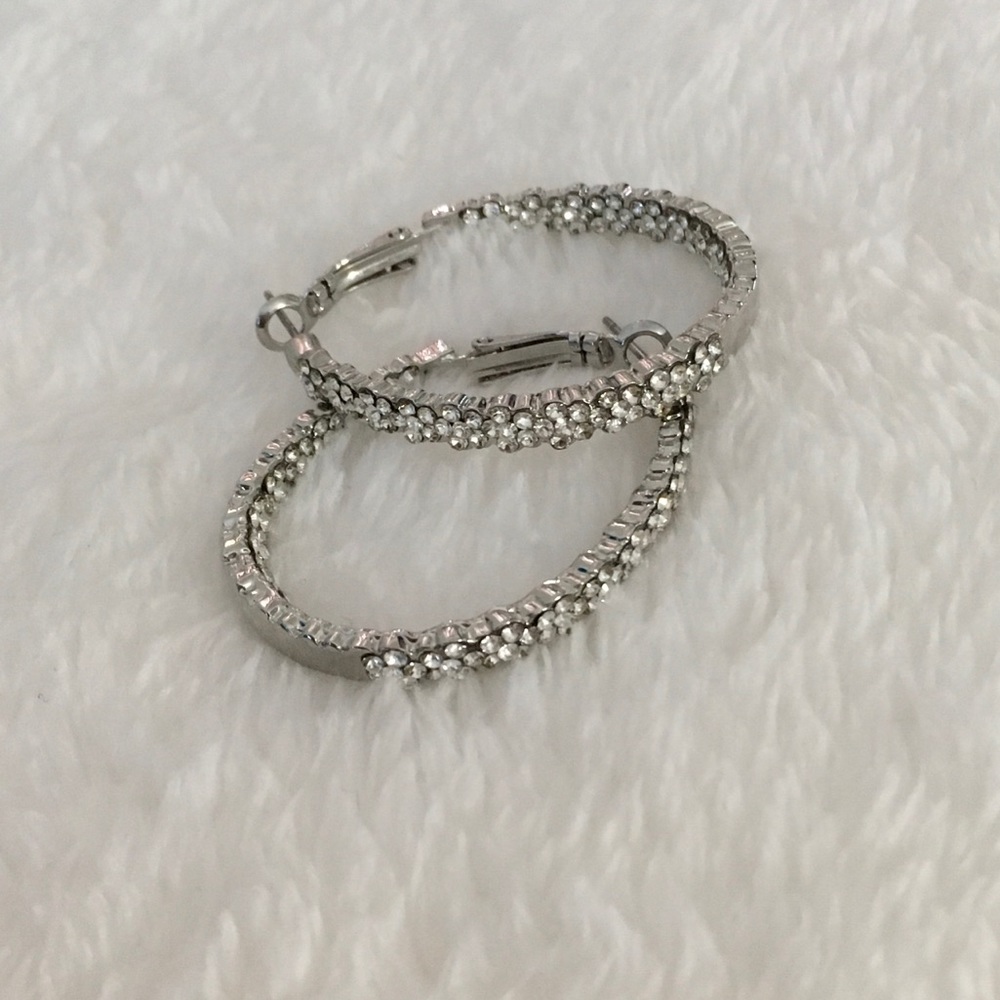 Rhinestones and glass hoop earrings